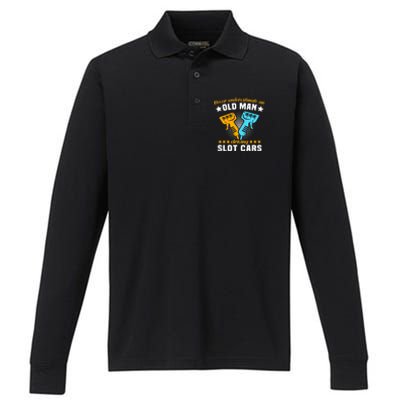 Slot Racing Never Understimate Old Driving Slot Car Gift Performance Long Sleeve Polo