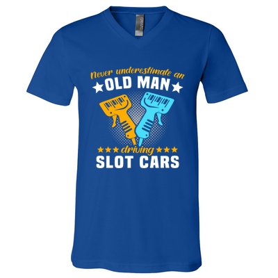 Slot Racing Never Understimate Old Driving Slot Car Gift V-Neck T-Shirt