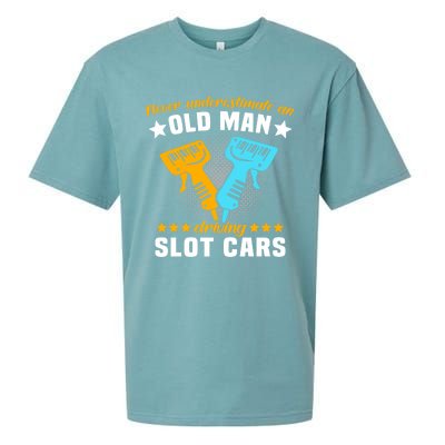 Slot Racing Never Understimate Old Driving Slot Car Gift Sueded Cloud Jersey T-Shirt