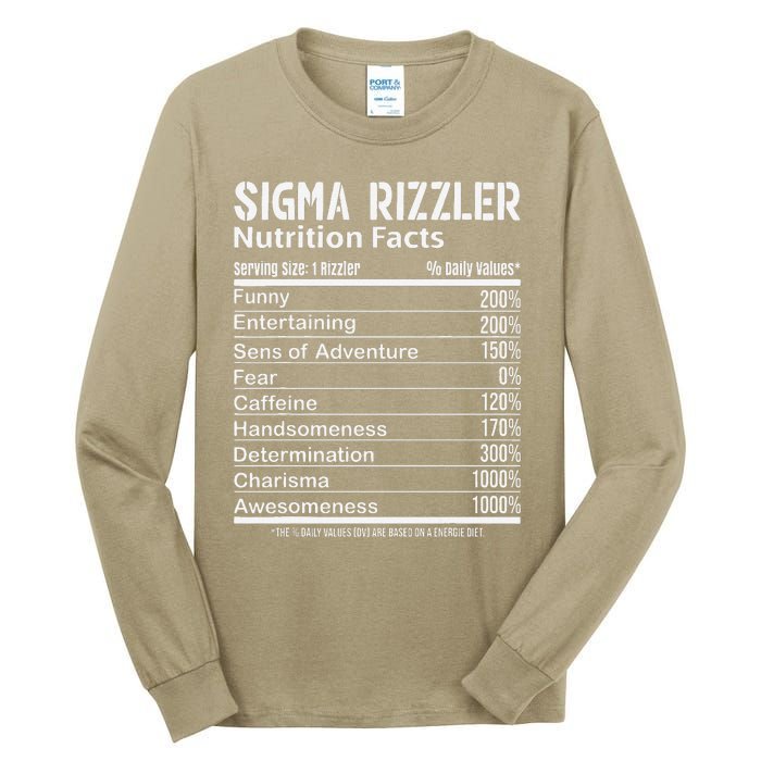 Sigma Rizzler Nutrition Facts Rizz Funny Rizzler Sayin Meme Tall Long Sleeve T-Shirt