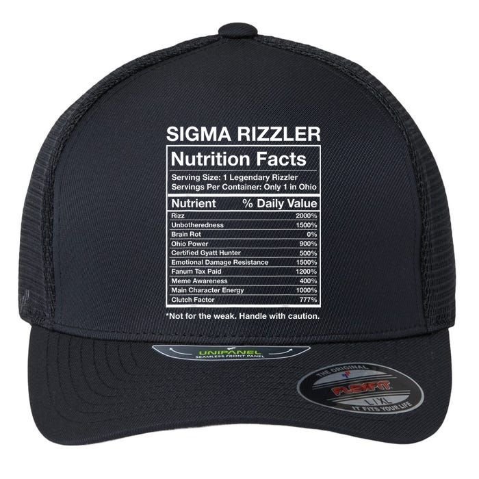 Sigma Rizzler Nutrition Facts Funny Rizz Brainrot Meme Flexfit Unipanel Trucker Cap