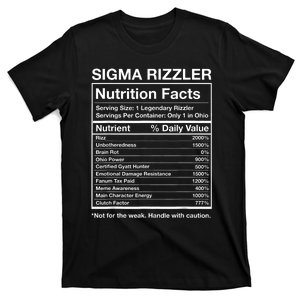 Sigma Rizzler Nutrition Facts Funny Rizz Brainrot Meme T-Shirt