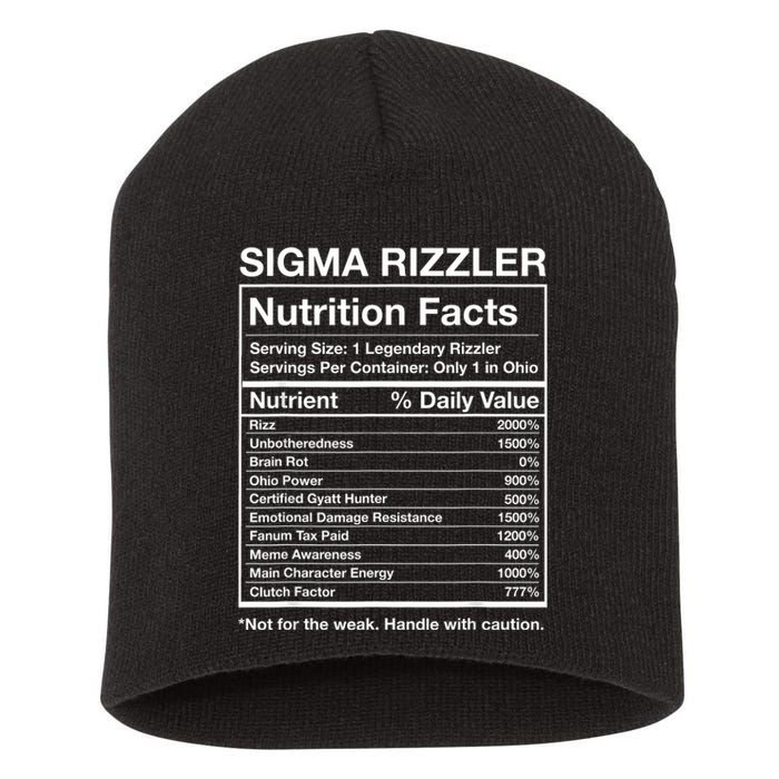 Sigma Rizzler Nutrition Facts Funny Rizz Brainrot Meme Short Acrylic Beanie