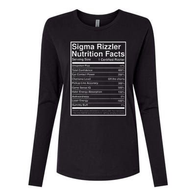 Sigma Rizzler Nutrition Facts W Rizz Meme Funny Gen Z Womens Cotton Relaxed Long Sleeve T-Shirt