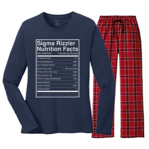 Sigma Rizzler Nutrition Facts W Rizz Meme Funny Gen Z Women's Long Sleeve Flannel Pajama Set 