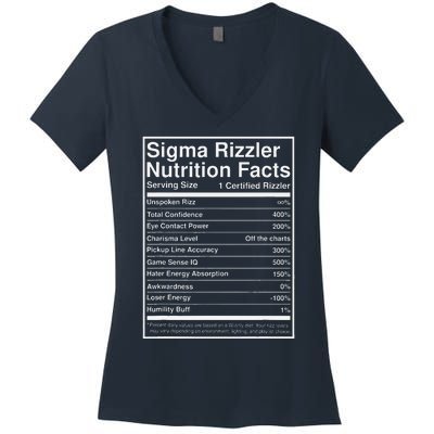 Sigma Rizzler Nutrition Facts W Rizz Meme Funny Gen Z Women's V-Neck T-Shirt