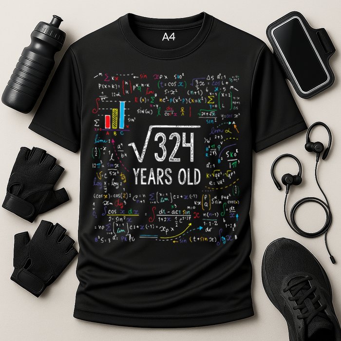 Square Root Of 324 18th Birthday 18 Year Old Gifts Math Bday Cooling Performance Crew T-Shirt