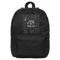 Square Root Of 324 18th Birthday 18 Year Old Gifts Math Bday 16 in Basic Backpack