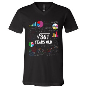 Square Root Of 361 19th Birthday 19 Year Old Math Nerd V-Neck T-Shirt