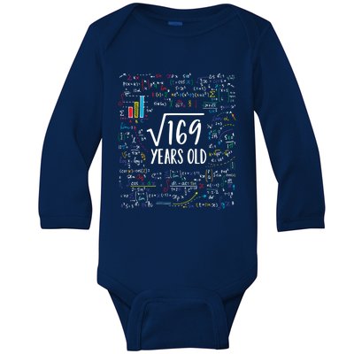 Square Root Of 169 13th Birthday Gift 13 Year Old Gifts Math Bday Gift Baby Long Sleeve Bodysuit