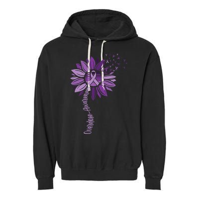 Sunflower Ribbons Overdose Awareness Garment-Dyed Fleece Hoodie