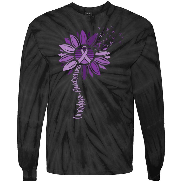 Sunflower Ribbons Overdose Awareness Tie-Dye Long Sleeve Shirt