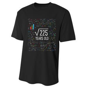 Square Root Of 225 15th Birthday 15 Year Old Gifts Math Bday Performance Sprint T-Shirt