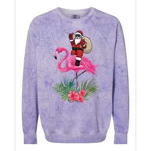 Santa Riding On A Pink Flamingo Christmas Santa Graphic Funny Gift Colorblast Crewneck Sweatshirt