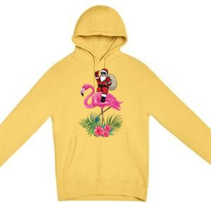 Santa Riding On A Pink Flamingo Christmas Santa Graphic Funny Gift Premium Pullover Hoodie