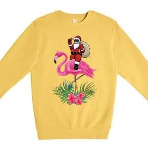 Santa Riding On A Pink Flamingo Christmas Santa Graphic Funny Gift Premium Crewneck Sweatshirt