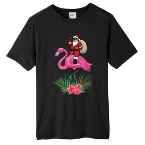 Santa Riding On A Pink Flamingo Christmas Santa Graphic Funny Gift Tall Fusion ChromaSoft Performance T-Shirt