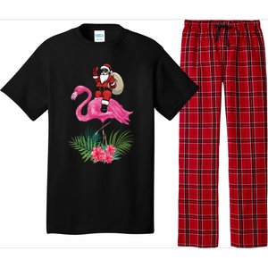 Santa Riding On A Pink Flamingo Christmas Santa Graphic Funny Gift Pajama Set