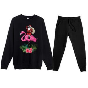 Santa Riding On A Pink Flamingo Christmas Santa Graphic Funny Gift Premium Crewneck Sweatsuit Set