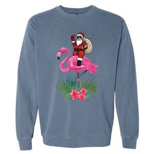 Santa Riding On A Pink Flamingo Christmas Santa Graphic Funny Gift Garment-Dyed Sweatshirt