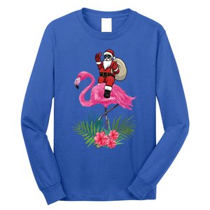 Santa Riding On A Pink Flamingo Christmas Santa Graphic Funny Gift Long Sleeve Shirt