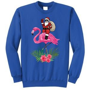 Santa Riding On A Pink Flamingo Christmas Santa Graphic Funny Gift Sweatshirt