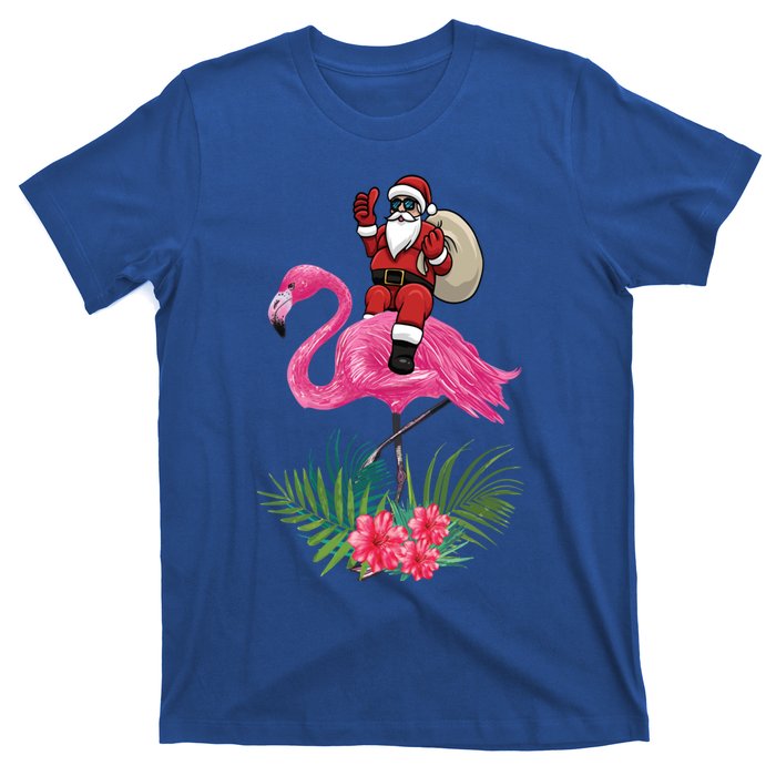 Santa Riding On A Pink Flamingo Christmas Santa Graphic Funny Gift T-Shirt