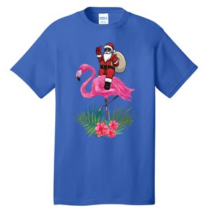 Santa Riding On A Pink Flamingo Christmas Santa Graphic Funny Gift Tall T-Shirt