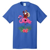 Santa Riding On A Pink Flamingo Christmas Santa Graphic Funny Gift Tall T-Shirt