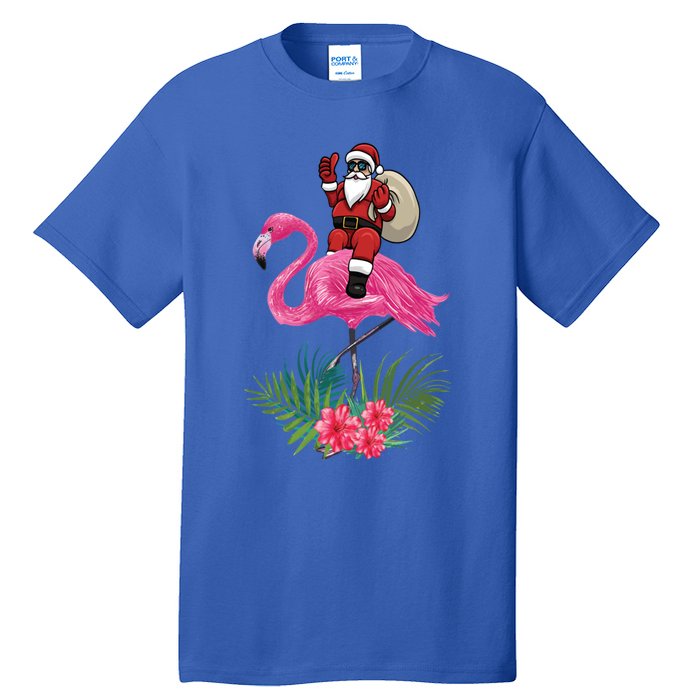 Santa Riding On A Pink Flamingo Christmas Santa Graphic Funny Gift Tall T-Shirt