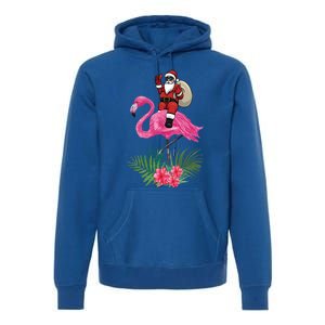 Santa Riding On A Pink Flamingo Christmas Santa Graphic Funny Gift Premium Hoodie