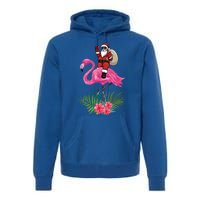 Santa Riding On A Pink Flamingo Christmas Santa Graphic Funny Gift Premium Hoodie