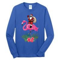 Santa Riding On A Pink Flamingo Christmas Santa Graphic Funny Gift Tall Long Sleeve T-Shirt