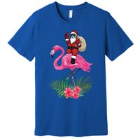 Santa Riding On A Pink Flamingo Christmas Santa Graphic Funny Gift Premium T-Shirt