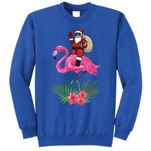 Santa Riding On A Pink Flamingo Christmas Santa Graphic Funny Gift Tall Sweatshirt