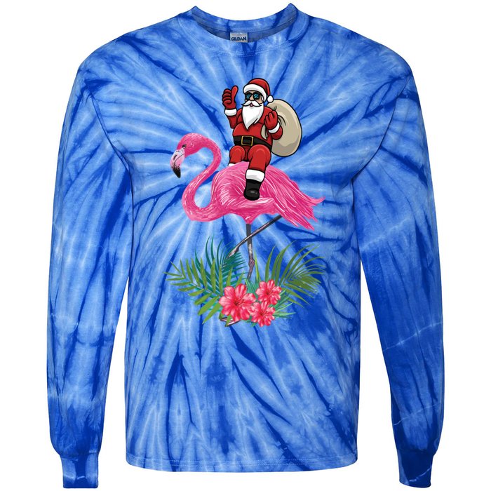 Santa Riding On A Pink Flamingo Christmas Santa Graphic Funny Gift Tie-Dye Long Sleeve Shirt