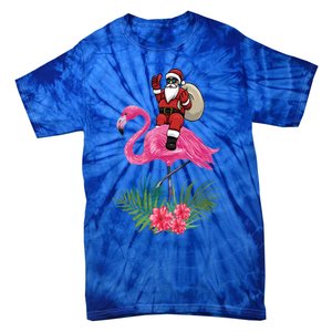 Santa Riding On A Pink Flamingo Christmas Santa Graphic Funny Gift Tie-Dye T-Shirt