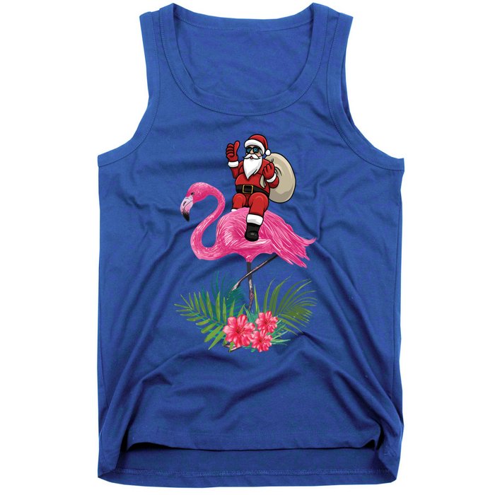 Santa Riding On A Pink Flamingo Christmas Santa Graphic Funny Gift Tank Top