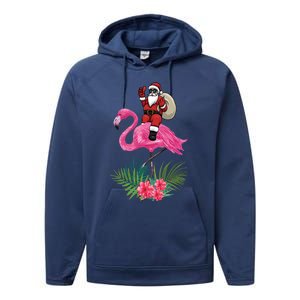 Santa Riding On A Pink Flamingo Christmas Santa Graphic Funny Gift Performance Fleece Hoodie