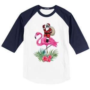 Santa Riding On A Pink Flamingo Christmas Santa Graphic Funny Gift Baseball Sleeve Shirt