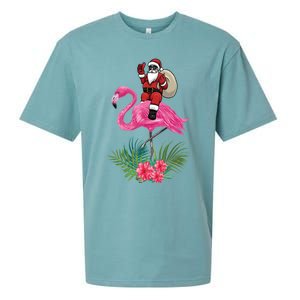 Santa Riding On A Pink Flamingo Christmas Santa Graphic Funny Gift Sueded Cloud Jersey T-Shirt