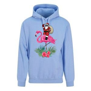 Santa Riding On A Pink Flamingo Christmas Santa Graphic Funny Gift Unisex Surf Hoodie