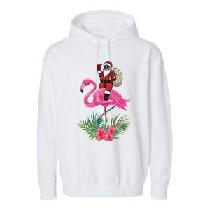 Santa Riding On A Pink Flamingo Christmas Santa Graphic Funny Gift Garment-Dyed Fleece Hoodie