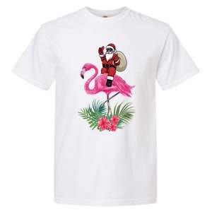 Santa Riding On A Pink Flamingo Christmas Santa Graphic Funny Gift Garment-Dyed Heavyweight T-Shirt