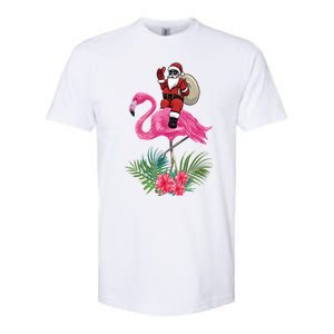 Santa Riding On A Pink Flamingo Christmas Santa Graphic Funny Gift Softstyle CVC T-Shirt