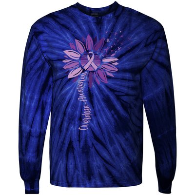 Sunflower Ribbons Overdose Awareness Tie-Dye Long Sleeve Shirt