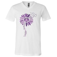 Sunflower Ribbons Overdose Awareness V-Neck T-Shirt