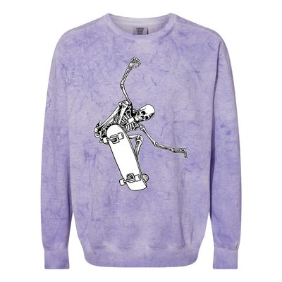 Skeleton Riding On Skateboard Halloween Gift Colorblast Crewneck Sweatshirt