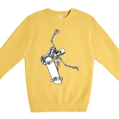 Skeleton Riding On Skateboard Halloween Gift Premium Crewneck Sweatshirt