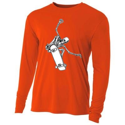 Skeleton Riding On Skateboard Halloween Gift Cooling Performance Long Sleeve Crew